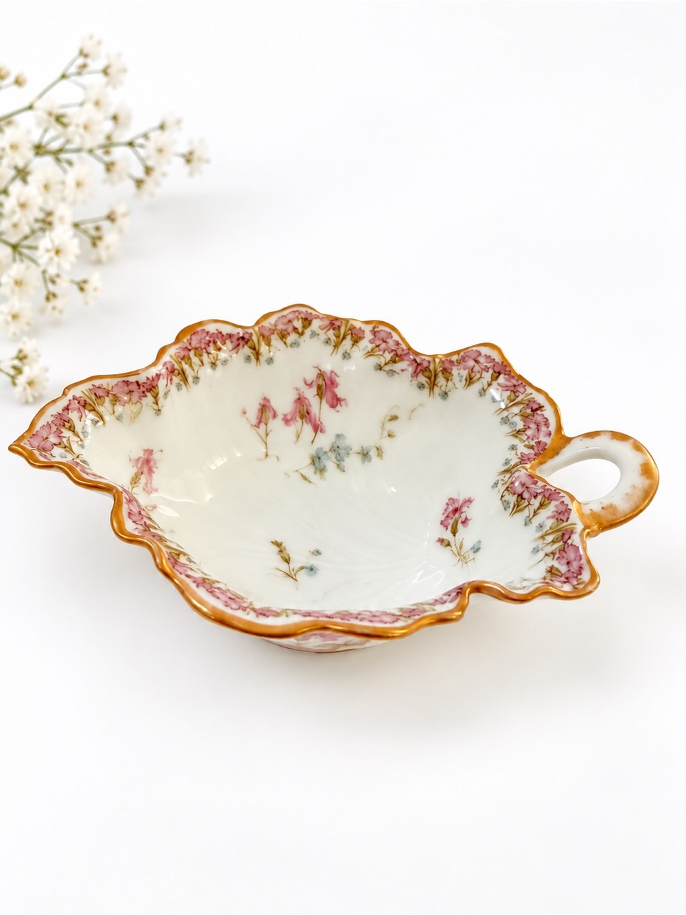 Antique Haviland & Co Limoges France Floral Leaf Bon Bon Trinket Dish